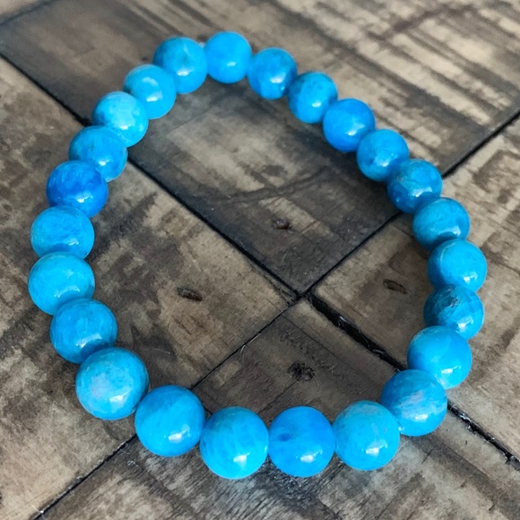 8mm Blue Apatite Bead Chakra Stretch Bracelet - Picture 4 of 12